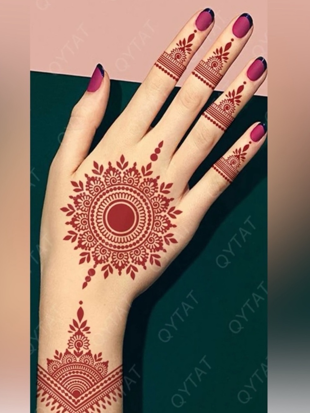 Red Henna Mandala Temporary Tattoo Sticker